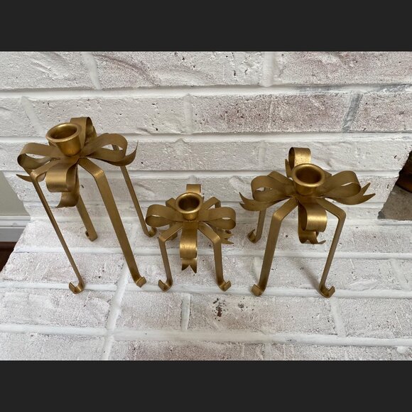 Vintage Bow Gift Wrap Box w/Ribbon Candle Holders ~ Set of 3 - Picture 8 of 10